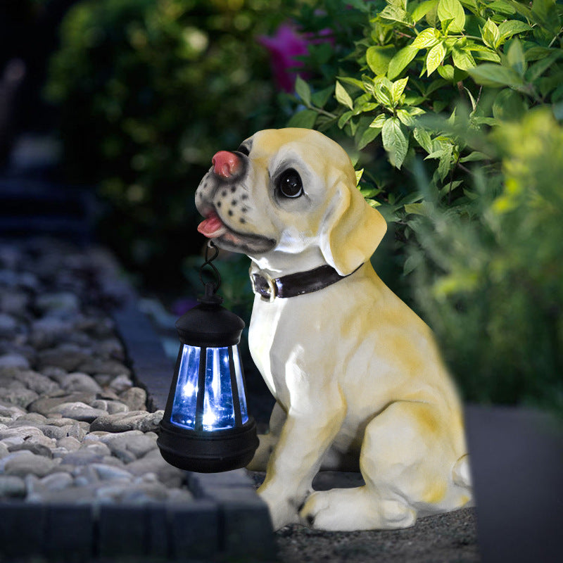 Solar Dog Garden Statue with Lantern Waterproof Resin Puppy Ornament for Outdoor Patio Pathway Backyard Decoration Australian Pet Lovers(B)