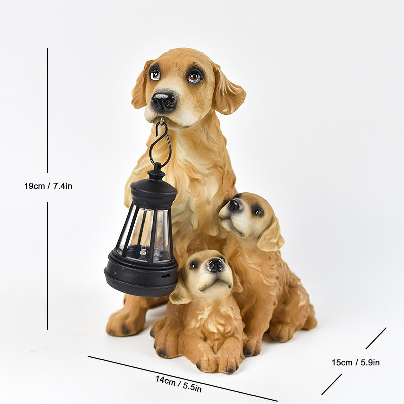 Solar Dog Garden Statue with Lantern Waterproof Resin Puppy Ornament for Outdoor Patio Pathway Backyard Decoration Australian Pet Lovers(E)