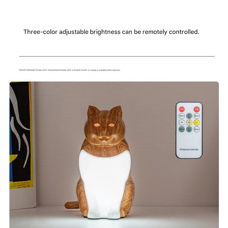 Maple wood grain Lucky Cat Rechargeable Desk Lamp with Sound and Aromatherapy Function Remote Control Eye Care Night Light for Local Home Bedroom and Modern Living Areas