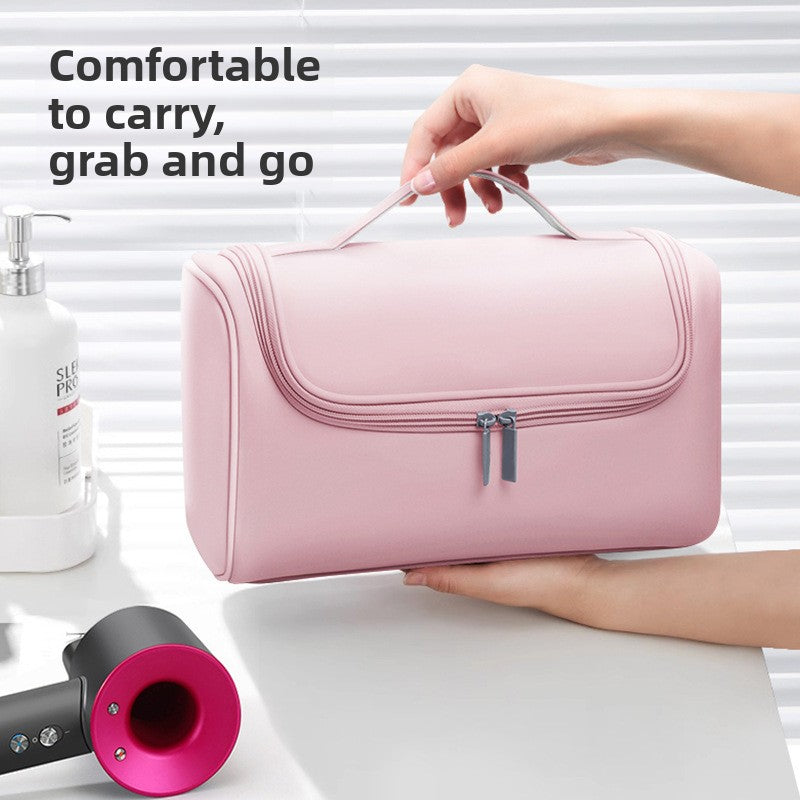 Grey Portable Hair Dryer and Curler Storage Bag Waterproof PU Leather Travel Case with Hanging Hook for Local Professionals and Modern Lifestyles