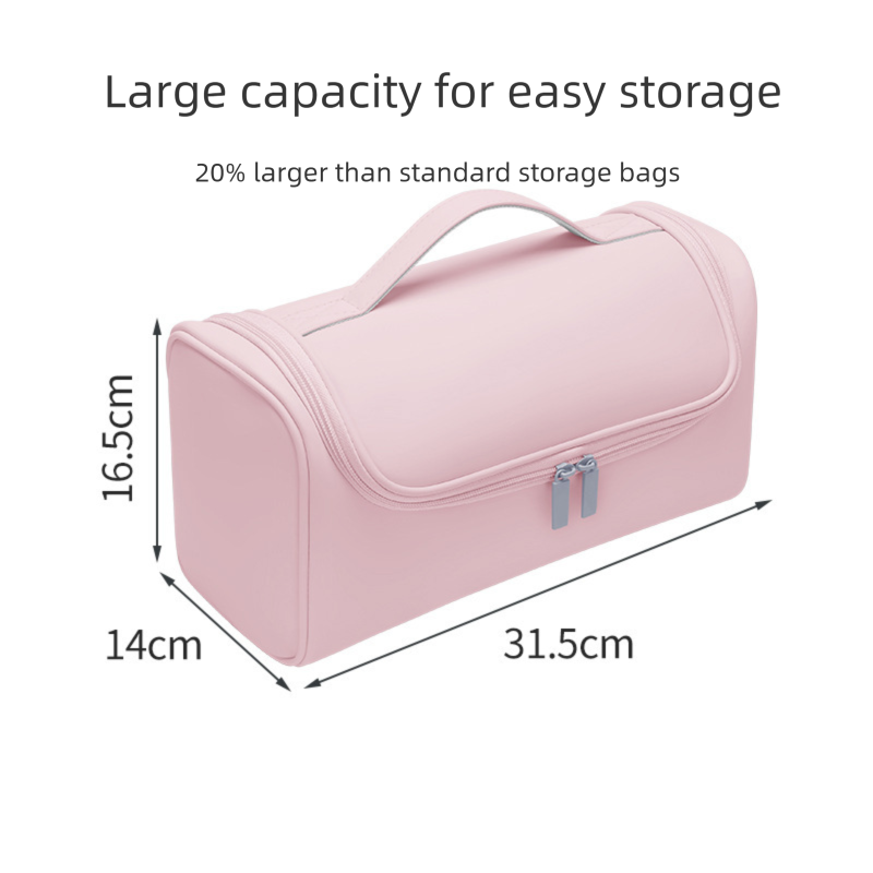 Pink Portable Hair Dryer and Curler Storage Bag Waterproof PU Leather Travel Case with Hanging Hook for Local Professionals and Modern Lifestyles