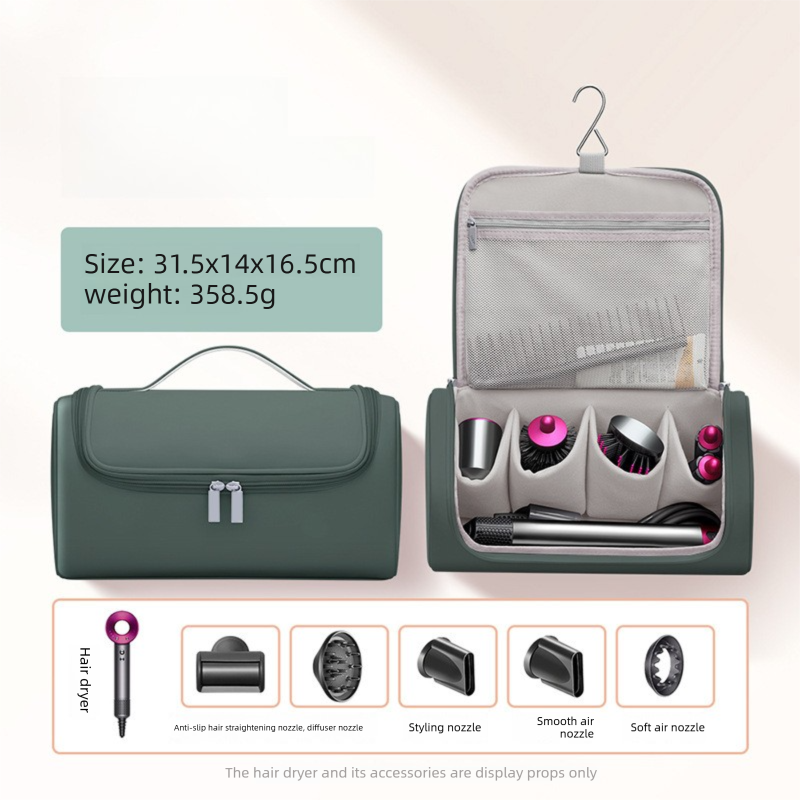 Green Portable Hair Dryer and Curler Storage Bag Waterproof PU Leather Travel Case with Hanging Hook for Local Professionals and Modern Lifestyles