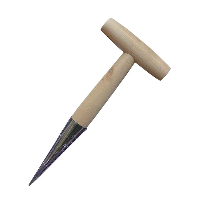 2 Pack Gardening Dibber with T-Shaped Wooden Handle Chrome Tip Seed Sower and Transplanting Tool with Measurement Scale for Local Garden Maintenance