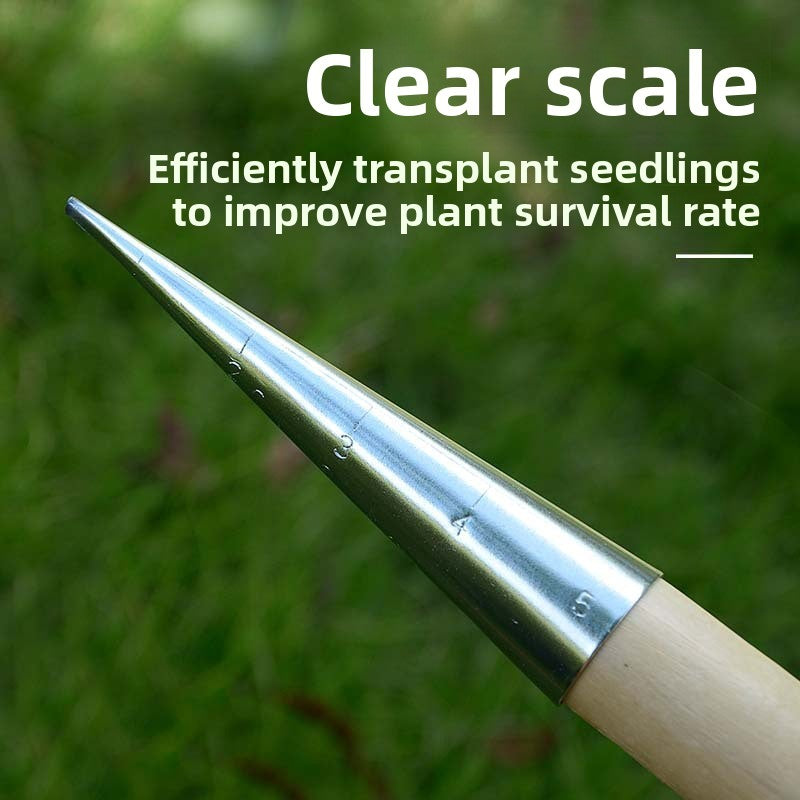2 Pack Gardening Dibber with T-Shaped Wooden Handle Chrome Tip Seed Sower and Transplanting Tool with Measurement Scale for Local Garden Maintenance