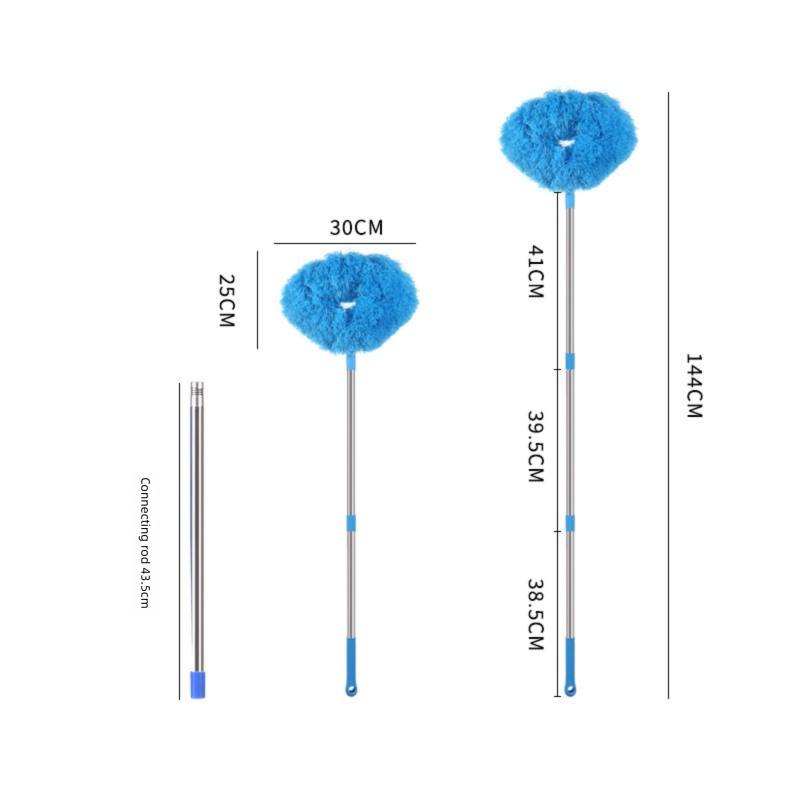 Light blue Long Handle Ceiling Fan Duster with Hollow Microfiber Head and Extendable Stainless Steel Pole for High Reach Home Cleaning Efficiency