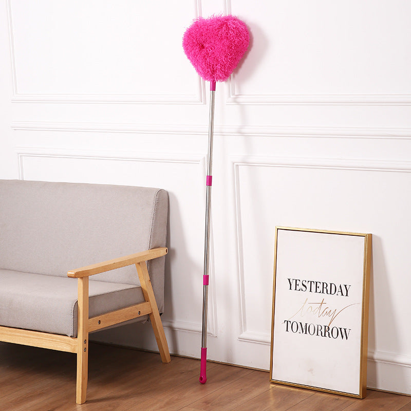 Rose Red Long Handle Ceiling Fan Duster with Hollow Microfiber Head and Extendable Stainless Steel Pole for High Reach Home Cleaning Efficiency