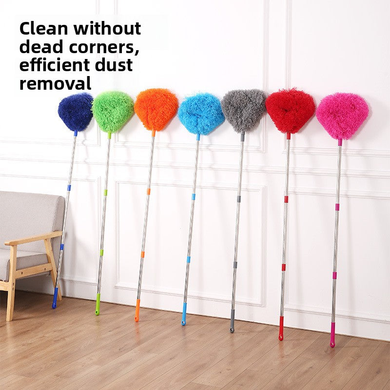 Green Long Handle Ceiling Fan Duster with Hollow Microfiber Head and Extendable Stainless Steel Pole for High Reach Home Cleaning Efficiency