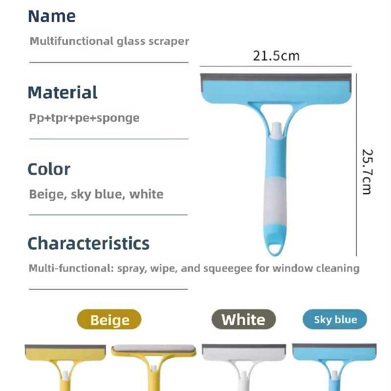 2-PCS White 3-in-1 Window Squeegee with Built-in Spray Bottle and TPR Scraper for Glass and Car Windshields Professional Multi-Purpose Local Cleaning Solution