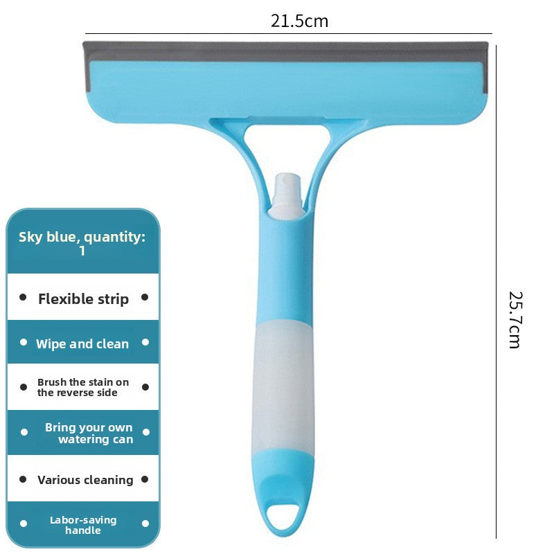 2-PCS Blue 3-in-1 Window Squeegee with Built-in Spray Bottle and TPR Scraper for Glass and Car Windshields Professional Multi-Purpose Local Cleaning Solution