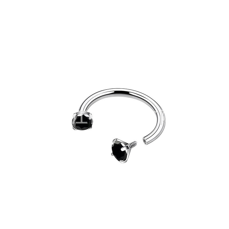 2-PCS Black G23 Titanium Horseshoe Ring with 5A Zircon Internal Thread for Nose Ear Lip Septum Piercing Hypoallergenic Jewelry for Local Trendsetters