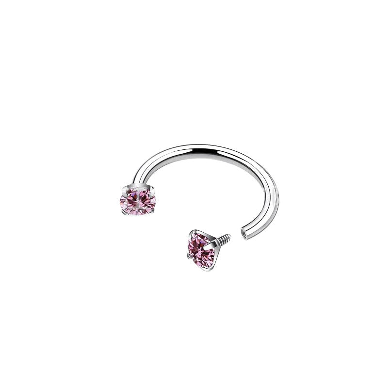 2-PCS Pink G23 Titanium Horseshoe Ring with 5A Zircon Internal Thread for Nose Ear Lip Septum Piercing Hypoallergenic Jewelry for Local Trendsetters