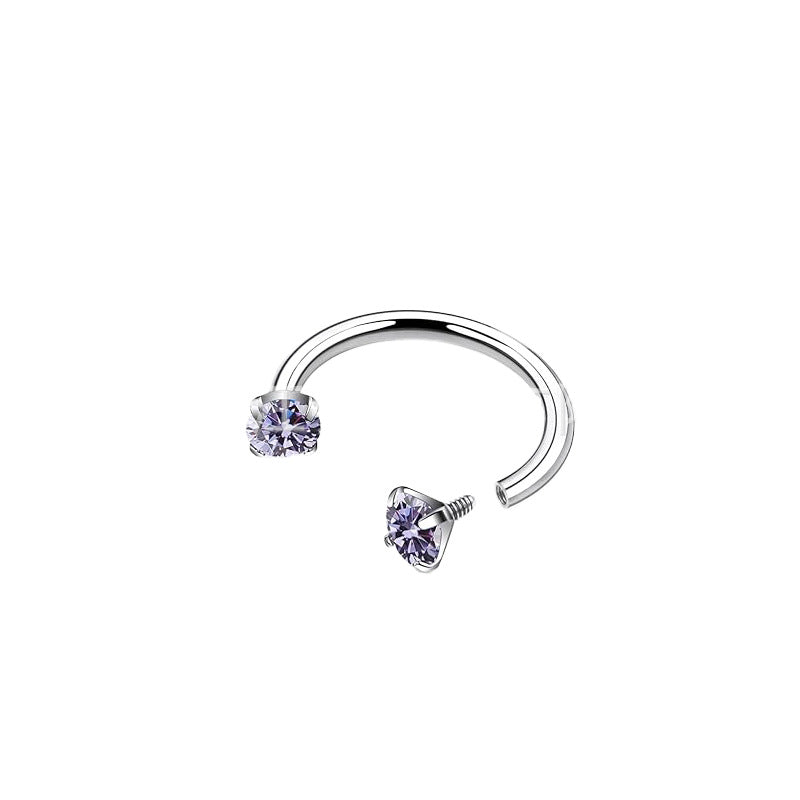 2-PCS Gradient Blue G23 Titanium Horseshoe Ring with 5A Zircon Internal Thread for Nose Ear Lip Septum Piercing Hypoallergenic Jewelry for Local Trendsetters