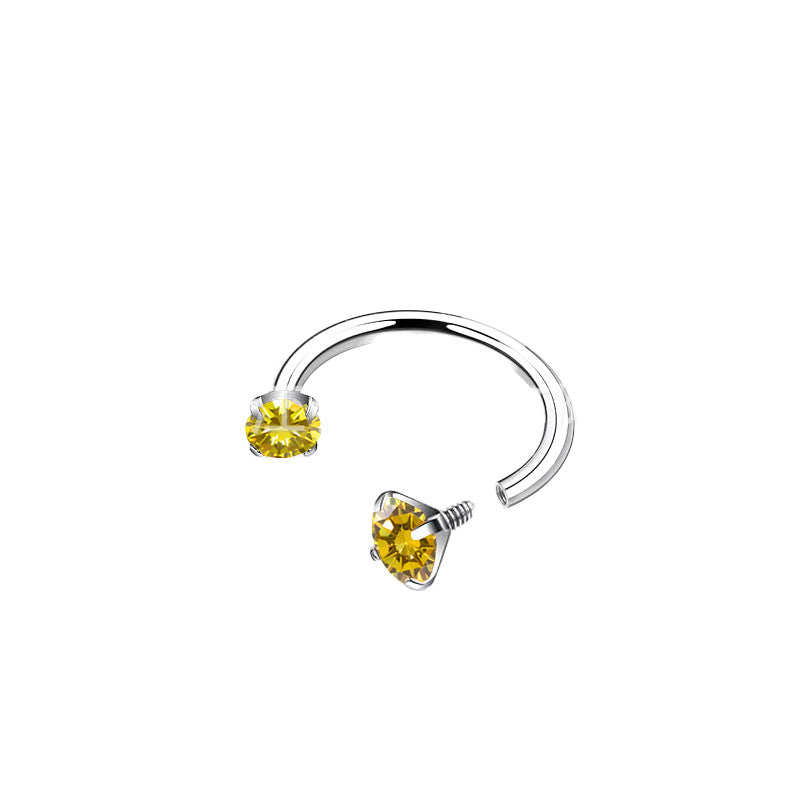 2-PCS golden G23 Titanium Horseshoe Ring with 5A Zircon Internal Thread for Nose Ear Lip Septum Piercing Hypoallergenic Jewelry for Local Trendsetters