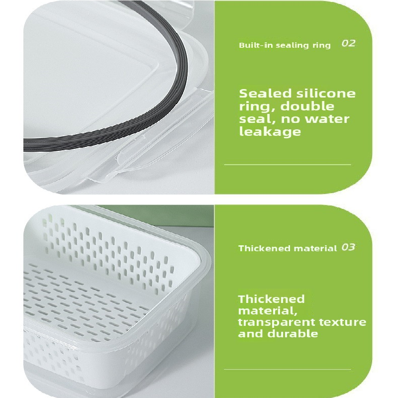 Grey 3-Piece Refrigerator Food Storage Container Set with Drain Basket and Airtight Lid 850ml 1750ml 3300ml Stackable Produce Saver for Local Homes