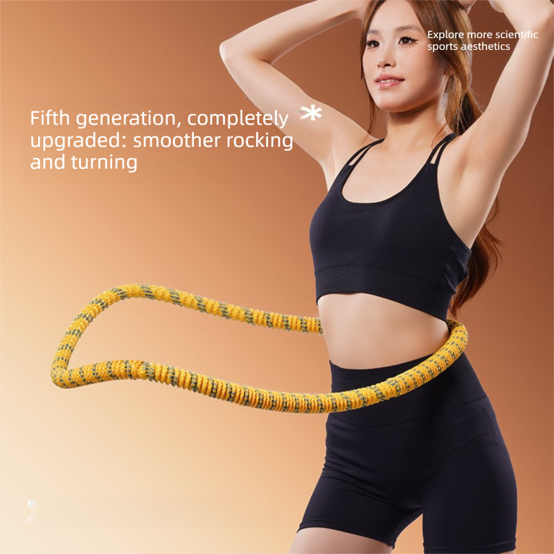 Yellow Weighted Soft Spring Hula Hoop with Silent Alloy Interior and Polyester Wrap for Home Gym Full Body Fitness and Abdominal Training Solution
