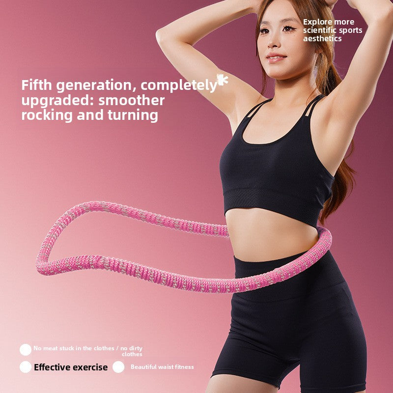 Pink Weighted Soft Spring Hula Hoop with Silent Alloy Interior and Polyester Wrap for Home Gym Full Body Fitness and Abdominal Training Solution