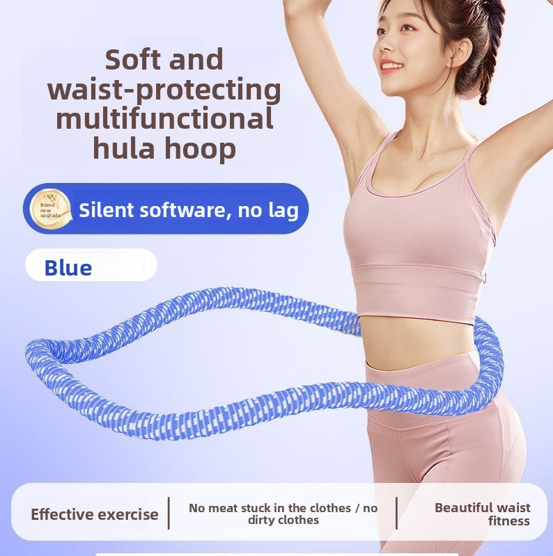 Blue Weighted Soft Spring Hula Hoop with Silent Alloy Interior and Polyester Wrap for Home Gym Full Body Fitness and Abdominal Training Solution