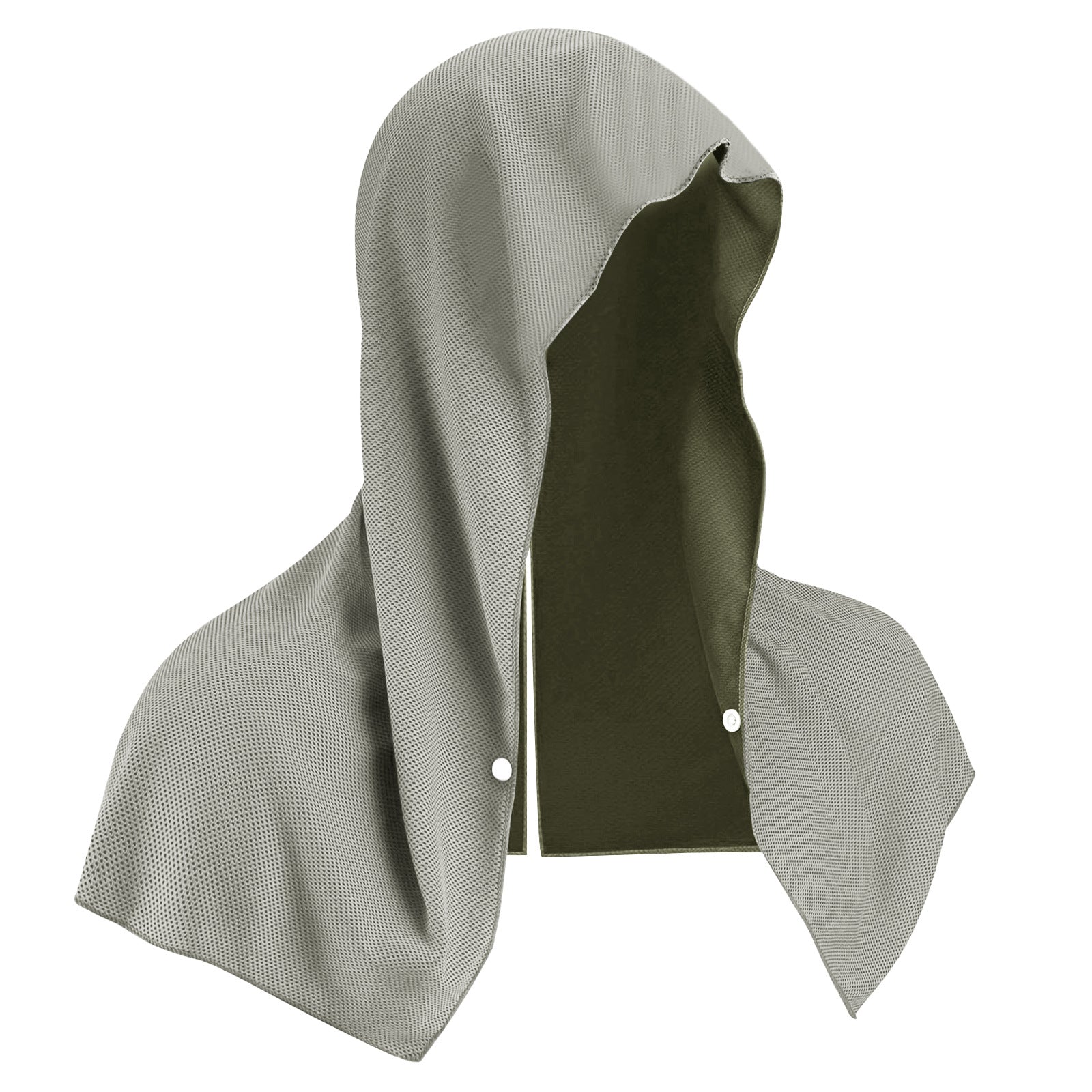 Grey Instant Cooling Hooded Towel U-Shaped Sun Protection Quick Dry Scarf with Carabiner Pouch for Local Outdoor Sports and Gym Workouts