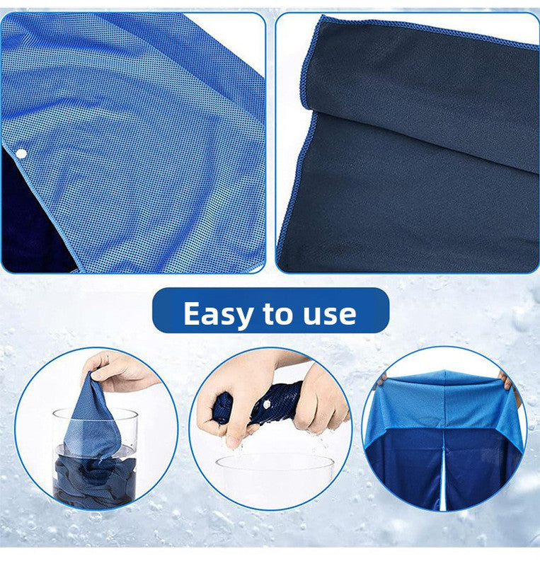 Green Instant Cooling Hooded Towel U-Shaped Sun Protection Quick Dry Scarf with Carabiner Pouch for Local Outdoor Sports and Gym Workouts