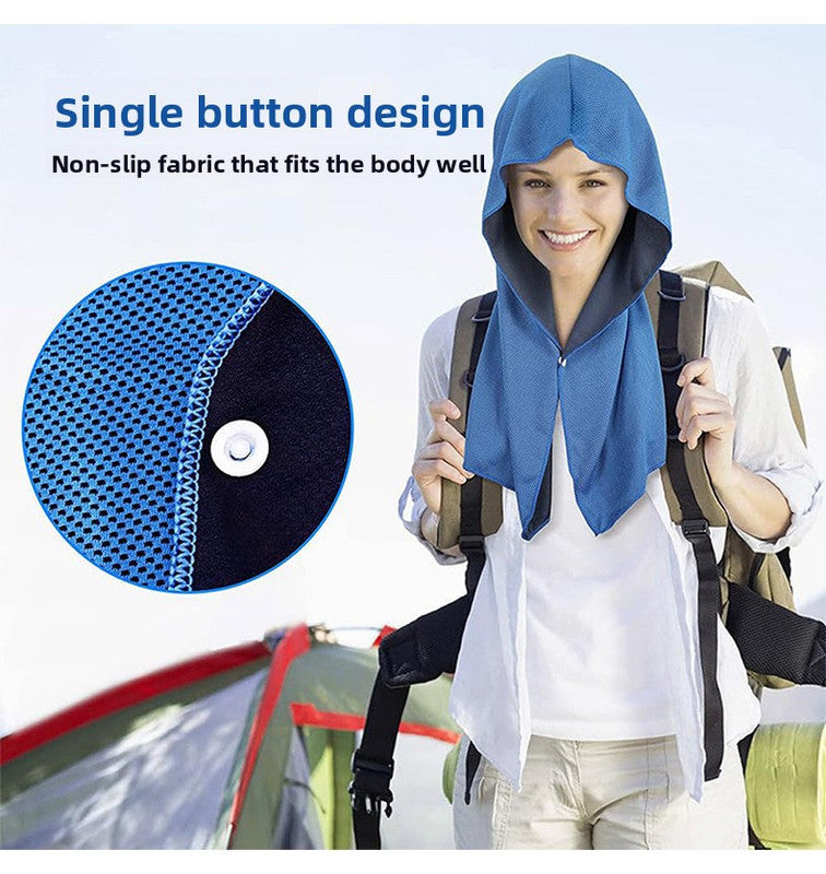 Black Instant Cooling Hooded Towel U-Shaped Sun Protection Quick Dry Scarf with Carabiner Pouch for Local Outdoor Sports and Gym Workouts