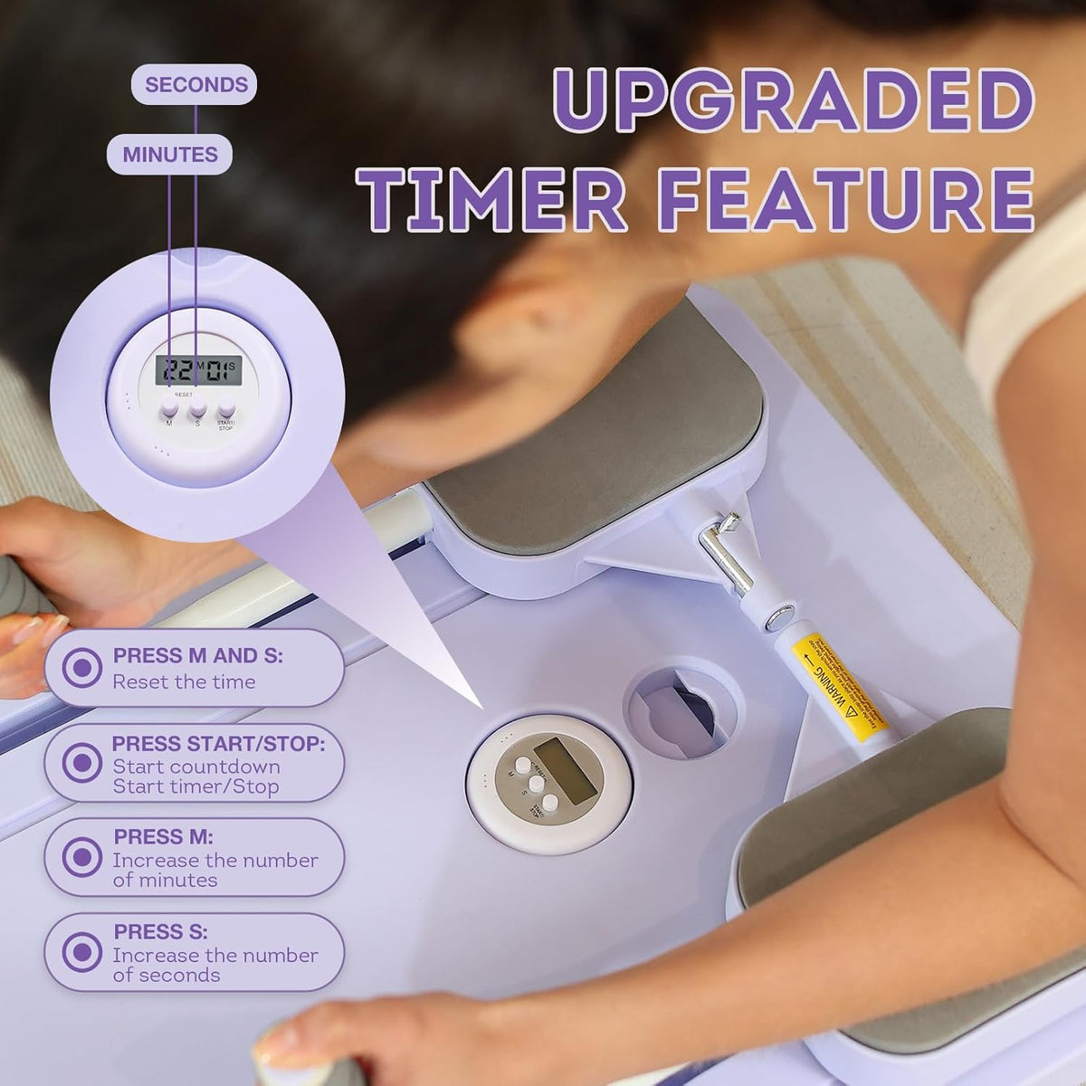 Purple Multi-functional Core Training Board with Digital Timer and Resistance Bands Foldable Fitness Panel for Home Abdominal and Pilates Workouts Solution