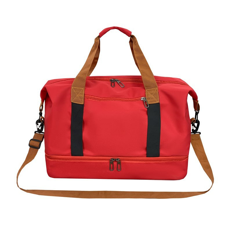 Red Large Capacity Travel Duffel Bag for Women with Yoga Mat Holder and Shoe Compartment Water Resistant Weekend Bag Ideal for Local Gym and Travel Use