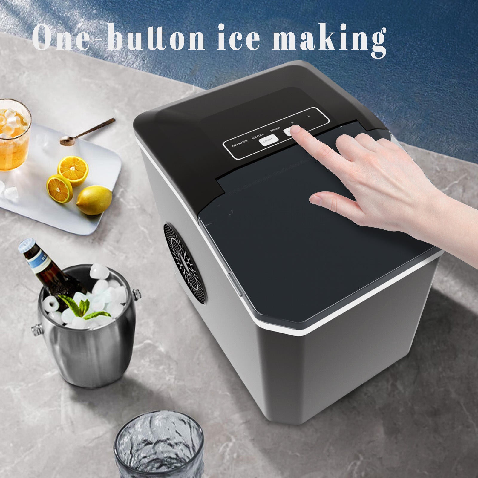 White Portable Countertop Ice Maker with 12kg Daily Capacity Rapid Bullet Ice Production for Home Kitchen and Local Office Refreshment Needs