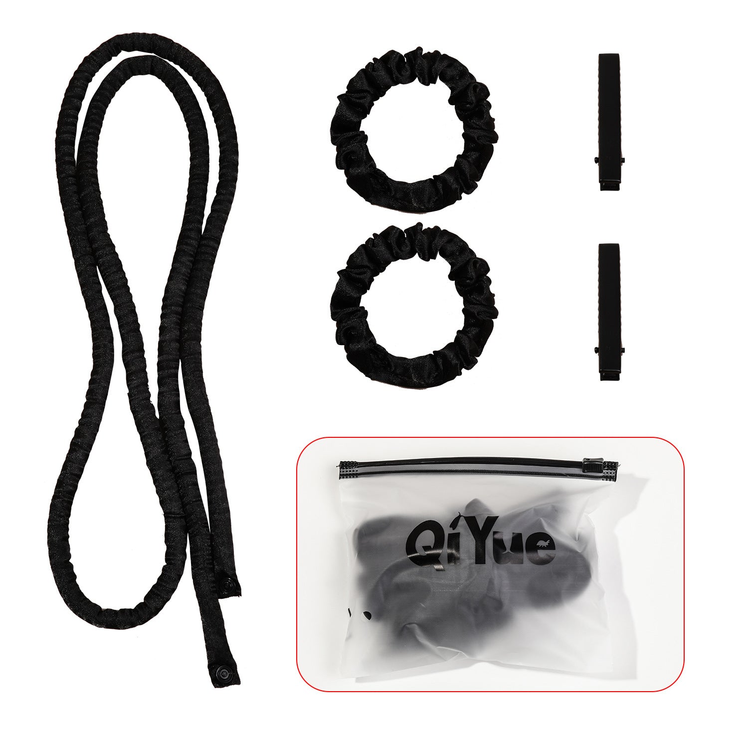 2-PCS Black Heatless Hair Curler Set Extra Long Overnight Soft Ribbon for Natural Big Waves Damage-Free Professional Home Styling Solution for Local Women