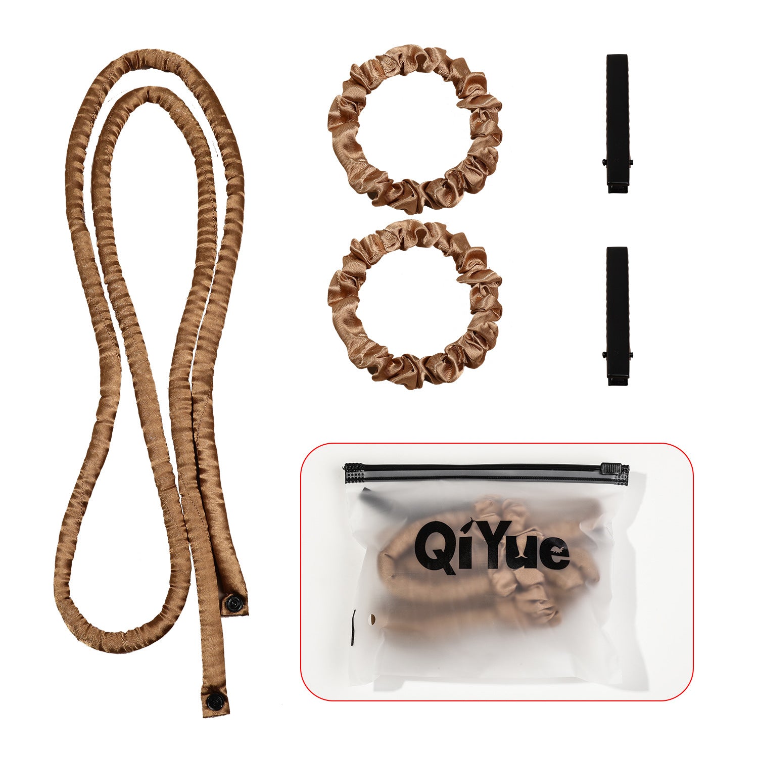 2-PCS Bronze color Heatless Hair Curler Set Extra Long Overnight Soft Ribbon for Natural Big Waves Damage-Free Professional Home Styling Solution for Local Women