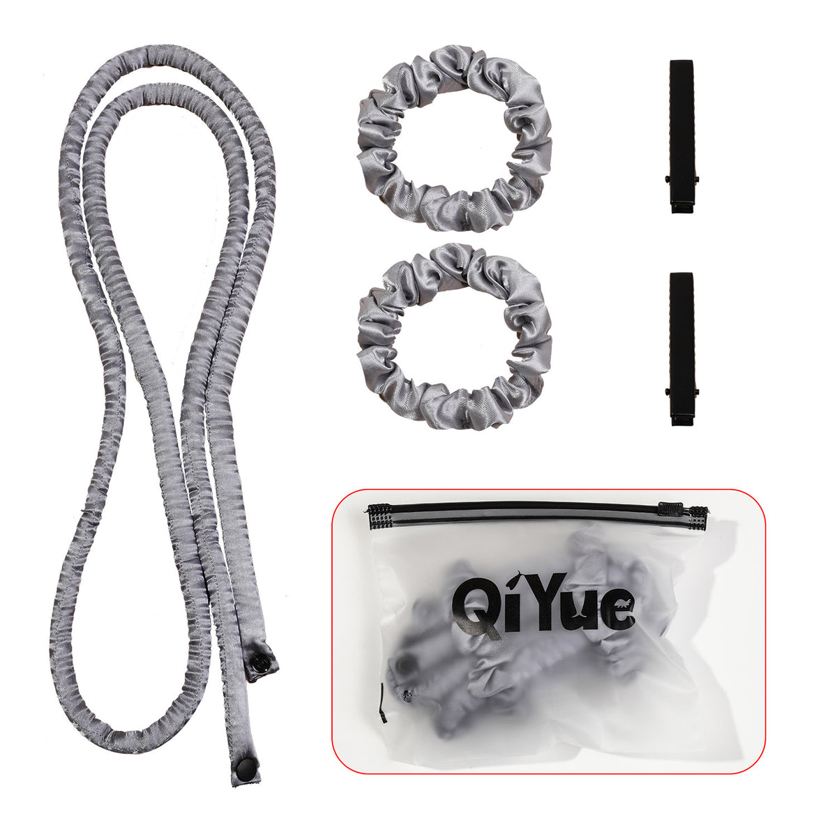 2-PCS Grey Heatless Hair Curler Set Extra Long Overnight Soft Ribbon for Natural Big Waves Damage-Free Professional Home Styling Solution for Local Women