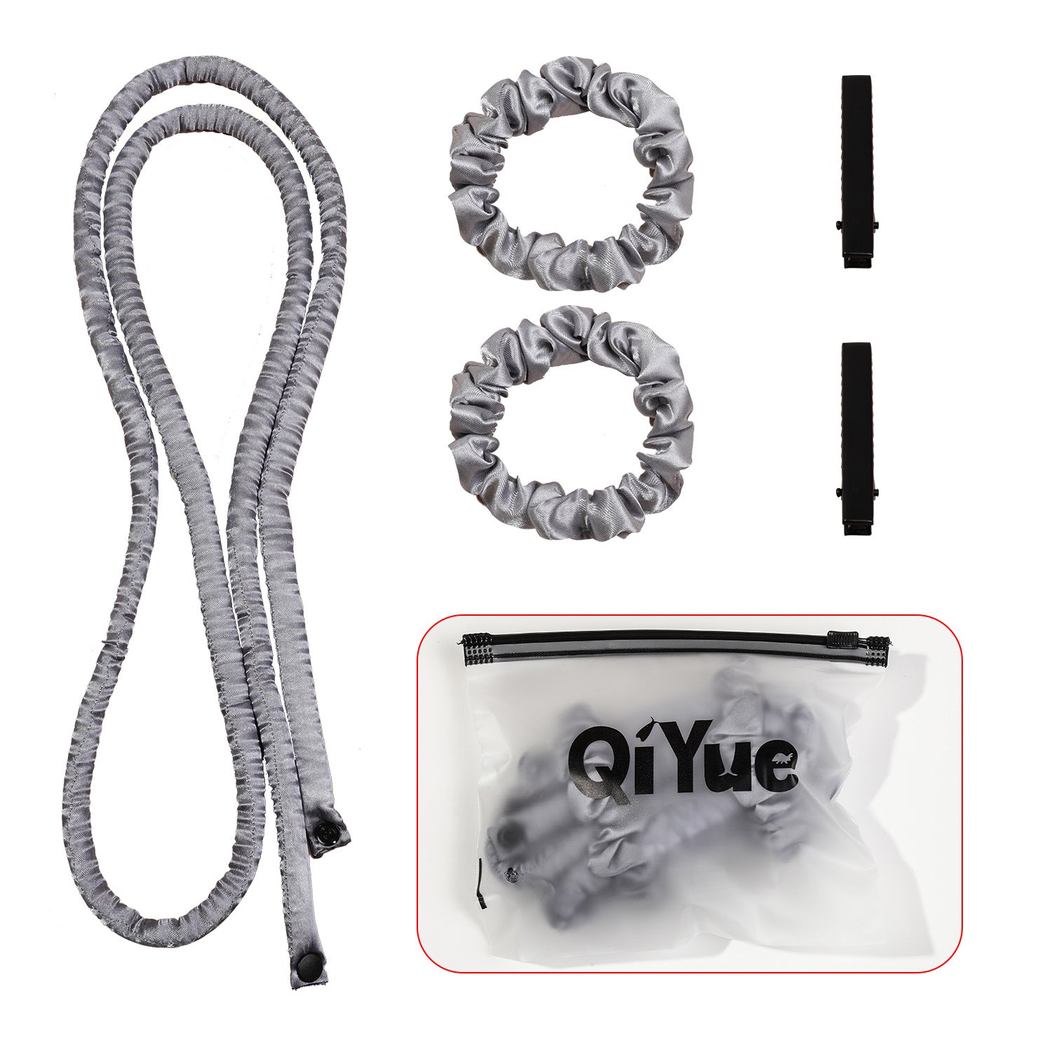 2-PCS Grey Heatless Hair Curler Set Extra Long Overnight Soft Ribbon for Natural Big Waves Damage-Free Professional Home Styling Solution for Local Women