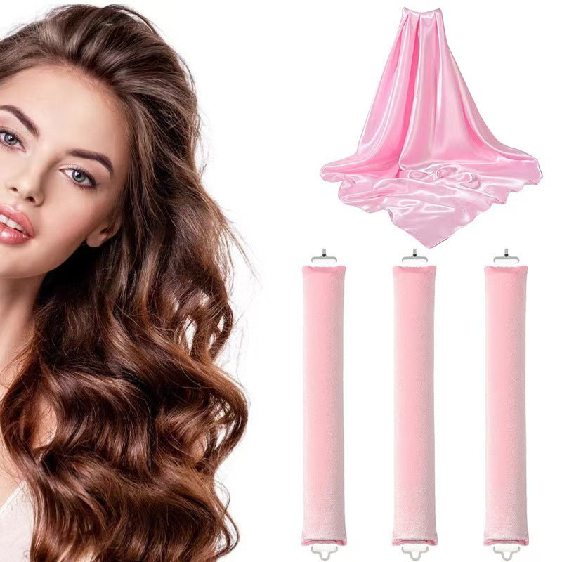 Pink Heatless Hair Curler 2 Pack with Satin Scarf and Soft Sponge Rollers for Overnight Big Waves Damage-Free Styling Solution for Local Professionals