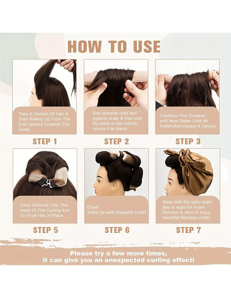 Coffee color Heatless Hair Curler 2 Pack with Satin Scarf and Soft Sponge Rollers for Overnight Big Waves Damage-Free Styling Solution for Local Professionals