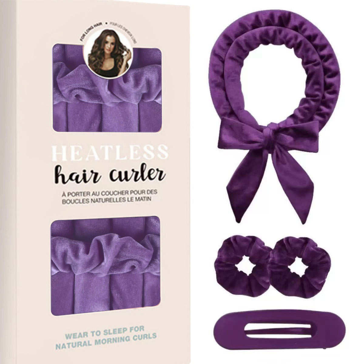 Purple Heatless Hair Curler Set with Bowtie Ribbon for Natural Big Waves Damage-Free Overnight Hair Styling Essential for Your Local Modern Lifestyle