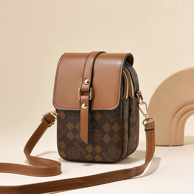 Coffee and earthy brown Women's Mini Crossbody Phone Bag Compact PU Leather with Multiple Pockets and Headphone Port for Daily Travel Stylish Hands-Free Storage for Local Fashion