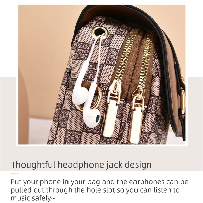 Coffee and earthy brown Women's Mini Crossbody Phone Bag Compact PU Leather with Multiple Pockets and Headphone Port for Daily Travel Stylish Hands-Free Storage for Local Fashion