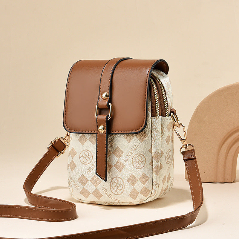 Beige and terracotta Women's Mini Crossbody Phone Bag Compact PU Leather with Multiple Pockets and Headphone Port for Daily Travel Stylish Hands-Free Storage for Local Fashion