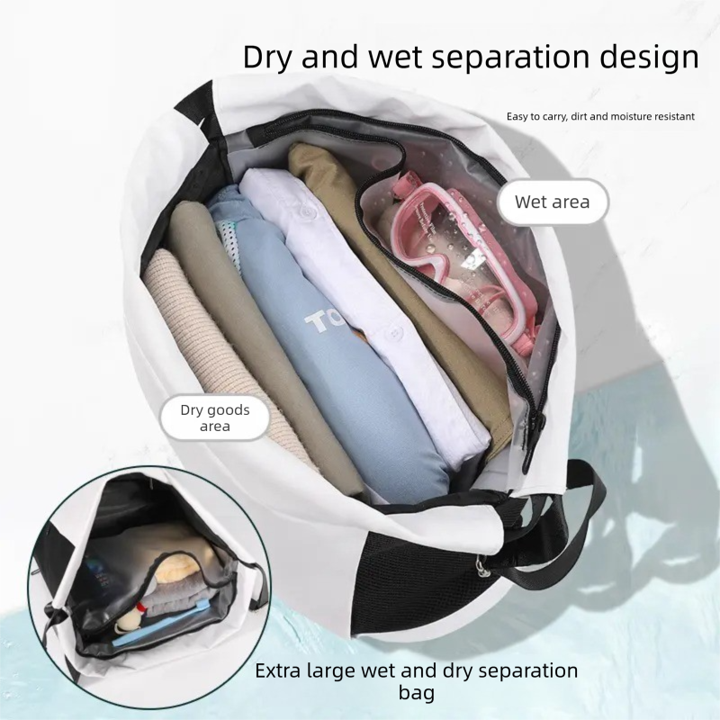 Grey Waterproof Drawstring Swimming Backpack with Wet Dry Separation and Shoe Compartment for Gym and Yoga Organized Gear Bag for Local Active Lifestyles