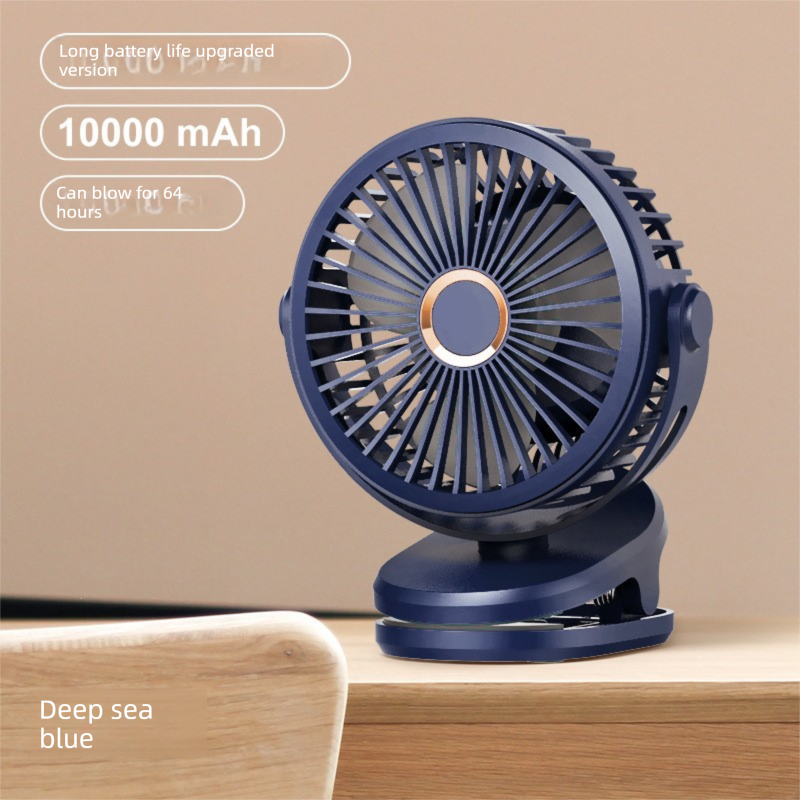 Deep Sea Blue 10000mAh Portable Clip on Fan with 720 Degree Rotation 4 Speeds for Stroller Kitchen Office Desk Quiet Rechargeable Cooling Solution for Local Homes