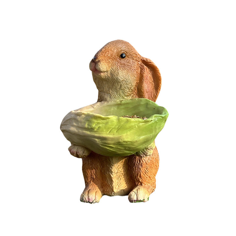 Cute Resin Rabbit Bird Feeder for Outdoor Garden Courtyard Balcony Landscape Decoration Durable Waterproof Animal Statue for Local Wild Bird Enthusiasts