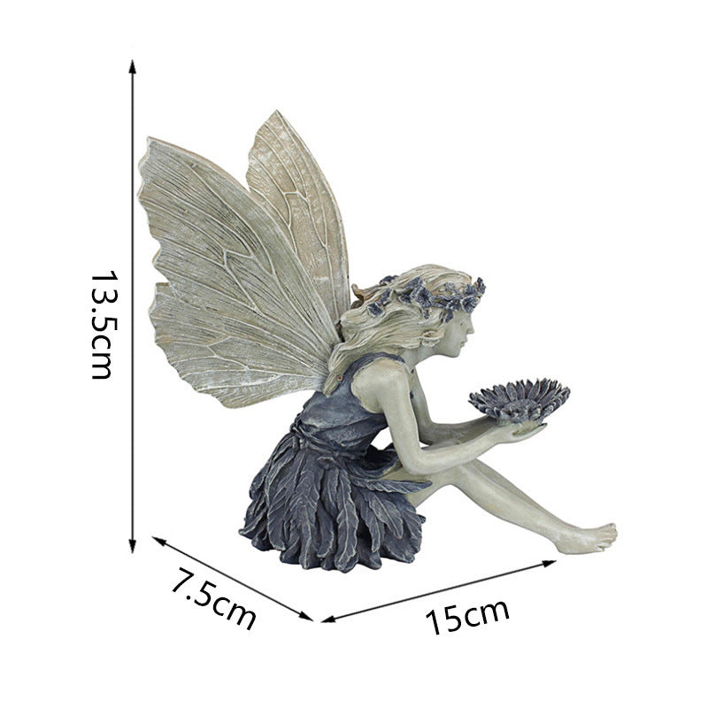 Resin Fairy Garden Statue with Sunflower Bowl Seated Design for Outdoor Decorative Use Ideal for Home and Garden Spaces Local Standard Fit