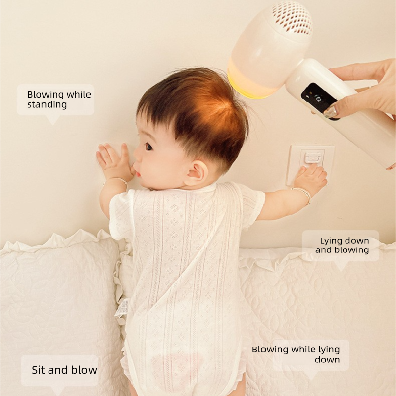 White Wireless Baby Hair Dryer with Constant Temperature and Negative Ion Technology for Gentle Hair and Skin Care, Ideal for Infants and Toddlers