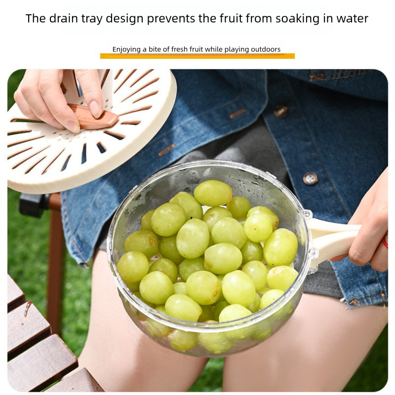 White Small Multi-functional Fruit and Vegetable Washing Bowl with Lid and Hidden Handle Double-Layer Drainage Container for Refrigerator Storage and Outdoor Picnic Efficient Food Preservation for Local Standard Kitchens