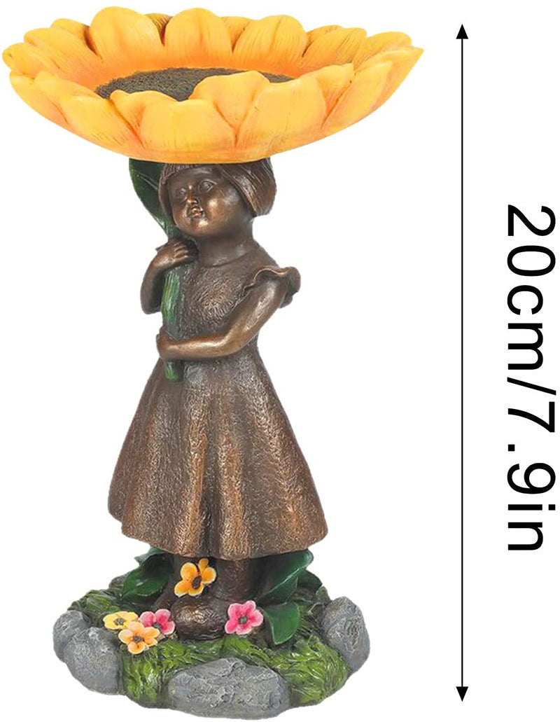 Girl Resin Bird Feeder with Natural Stump Design for Garden and Outdoor Decor, Ideal for Attracting Birds and Enhancing Yard Aesthetics