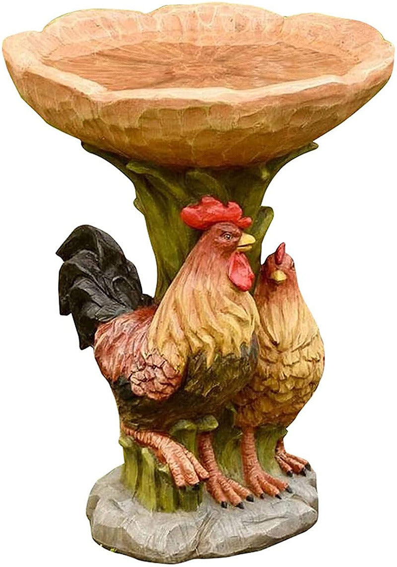 Rooster Resin Bird Feeder with Natural Stump Design for Garden and Outdoor Decor, Ideal for Attracting Birds and Enhancing Yard Aesthetics