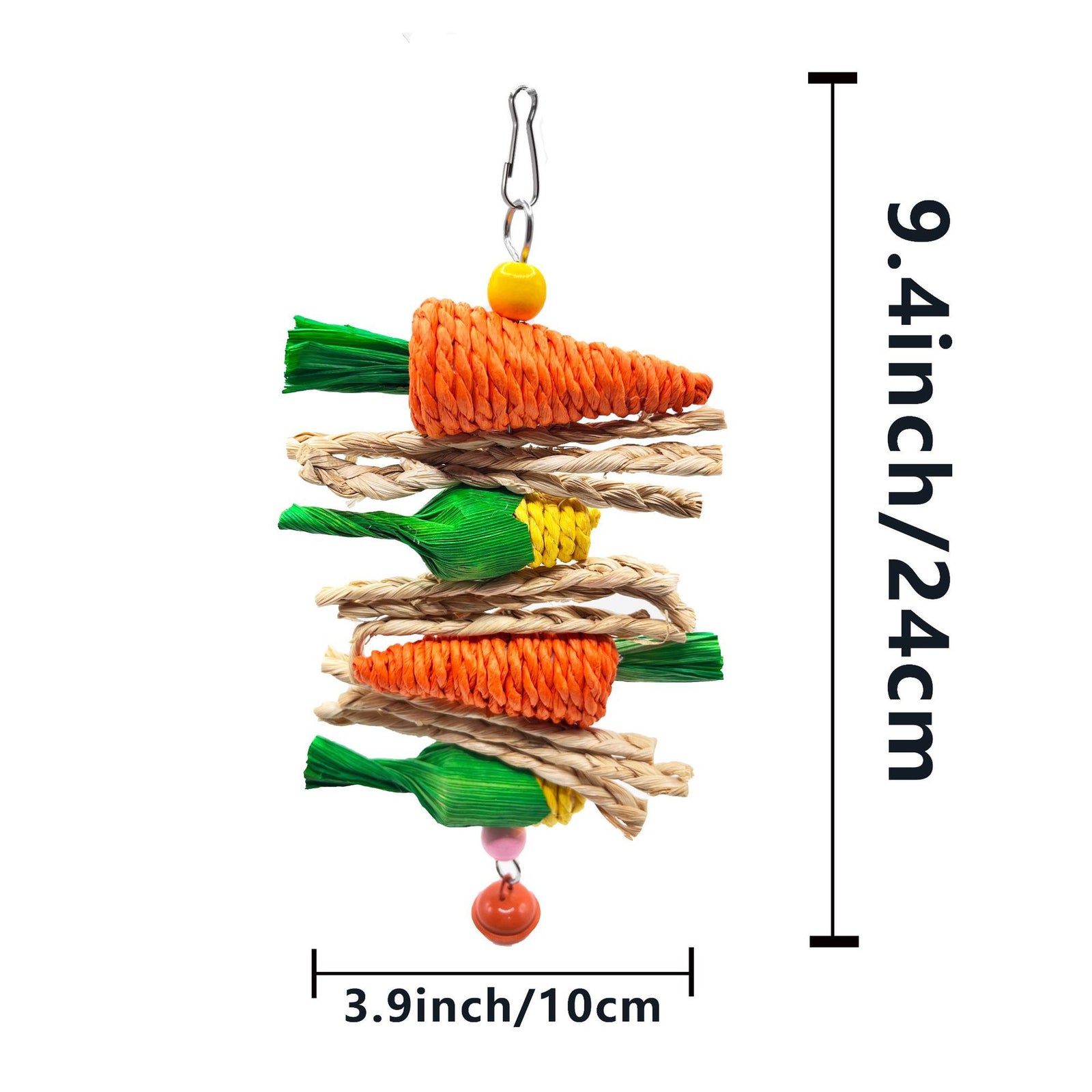 2-Pack Radish and sweetcorn skewers Bird Chew Toy for Parrots, Budgies, Hamsters, Rabbits & Small Pets – Hanging Carrot-Shaped Enrichment Toy with Natural Fibers for Beak Grinding and Mental Stimulation