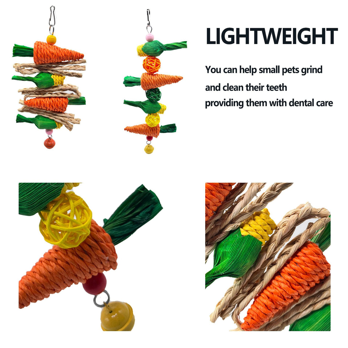 2-Pack Radish and sweetcorn skewers Bird Chew Toy for Parrots, Budgies, Hamsters, Rabbits & Small Pets – Hanging Carrot-Shaped Enrichment Toy with Natural Fibers for Beak Grinding and Mental Stimulation