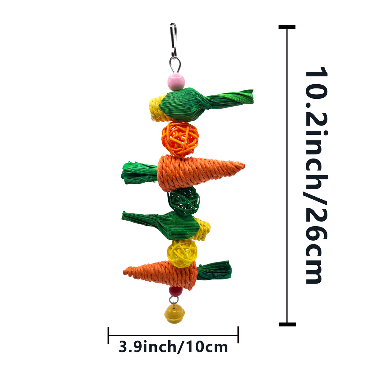 2-Pack Radish Vine Ball Skewers Bird Chew Toy for Parrots, Budgies, Hamsters, Rabbits &amp; Small Pets – Hanging Carrot-Shaped Enrichment Toy with Natural Fibers for Beak Grinding and Mental Stimulation
