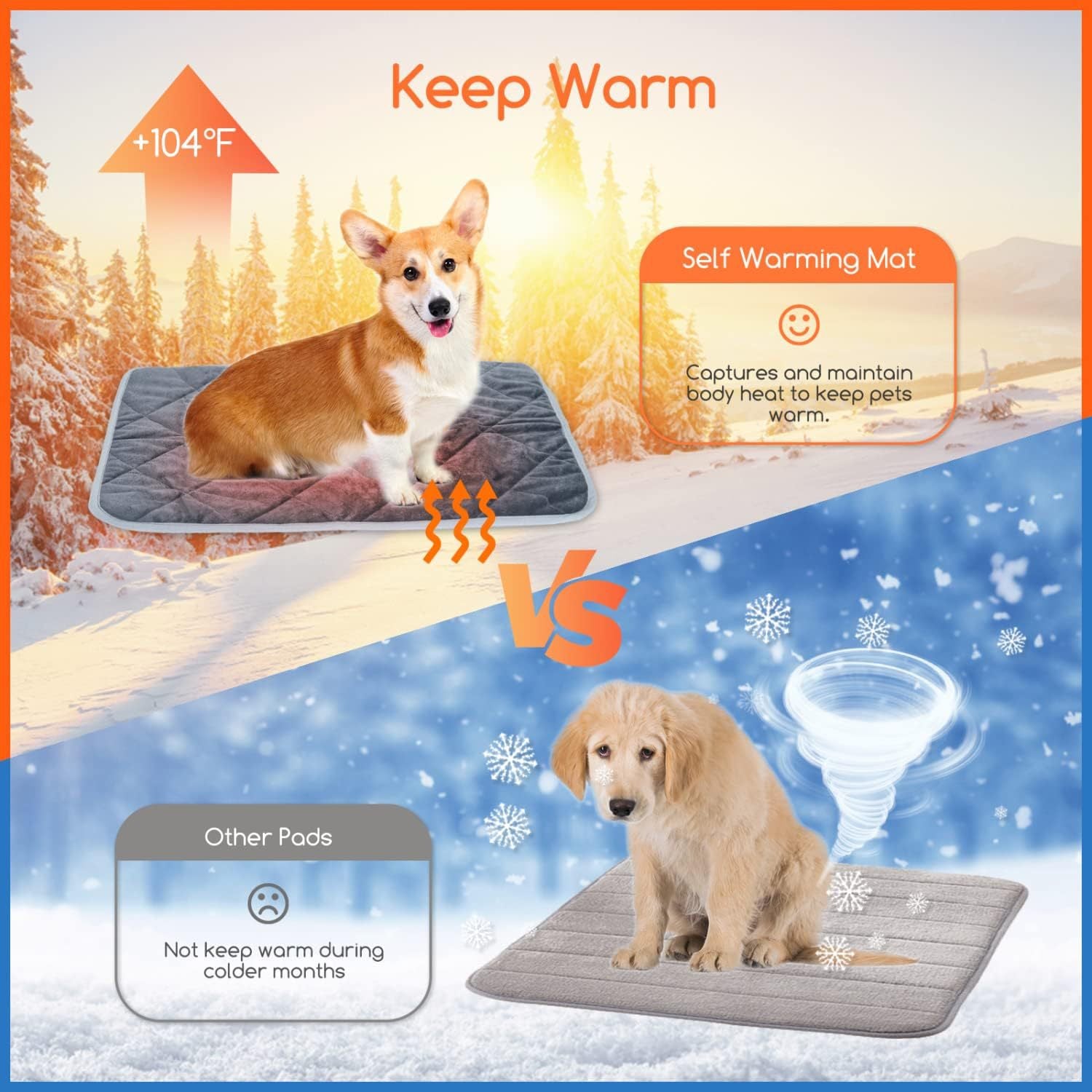 Self-Warming Pet Mat with Heat Reflective Technology for Dogs and Cats Waterproof No Electricity Needed Comfortable Winter Pad for Local Pet Owners(40*50cm)