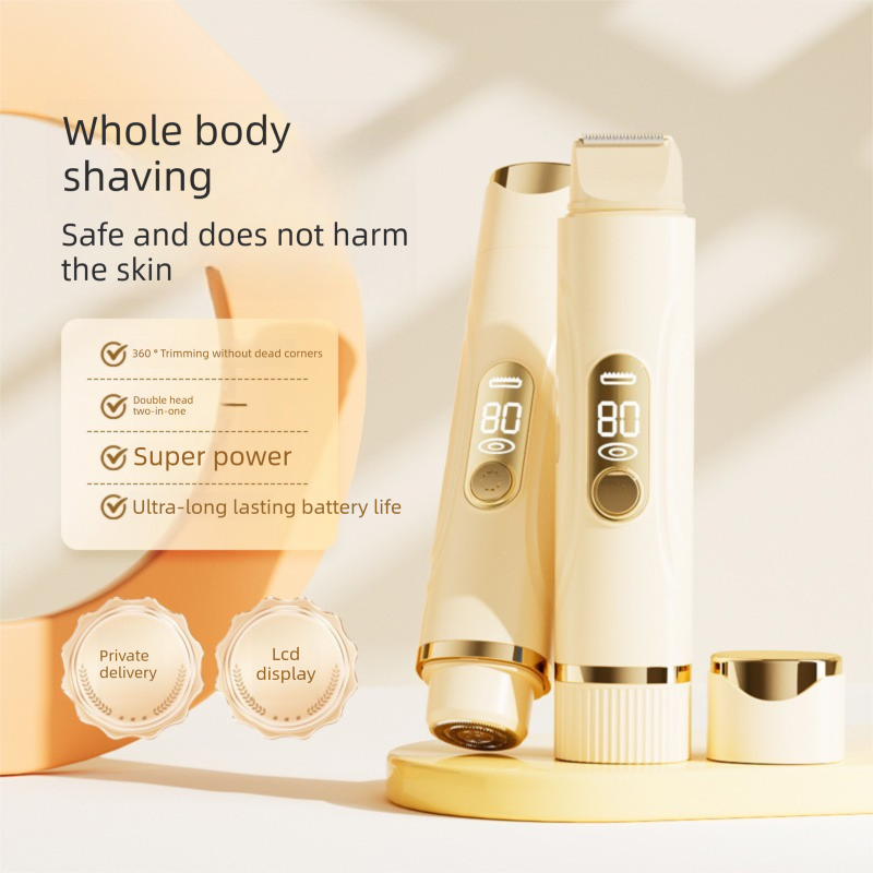 Beige Dual-Head Electric Hair Remover for Women – Portable, Quiet & Waterproof Body Grooming Trimmer with Smooth Skin Care Design